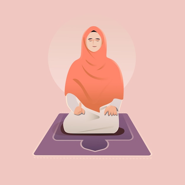 Vector mujer musulmana rezando shalat