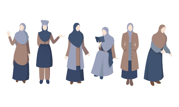 Vector mujer musulmana con ropa informal e ilustración vectorial de la colección hijab.