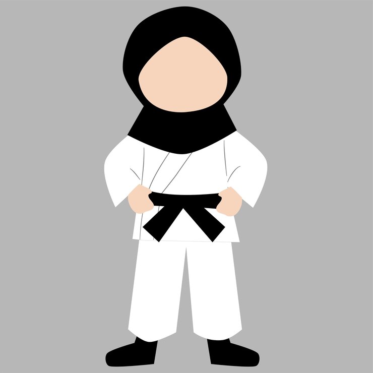 Mujer musulmana en uniforme de karate con un cinturón negro