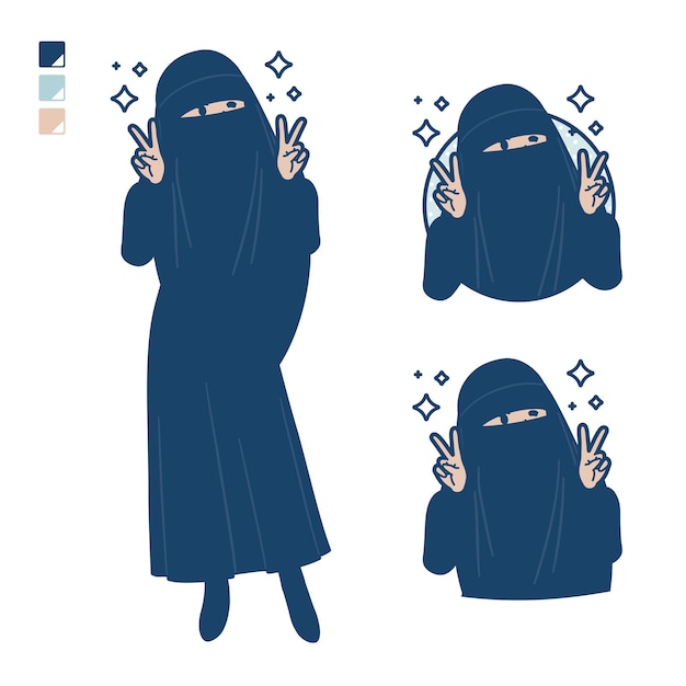 Vector una mujer musulmana vistiendo un niqab con imágenes del signo de la paz