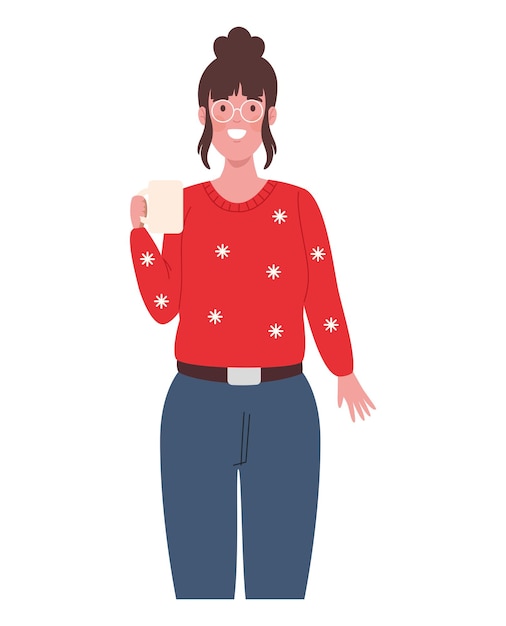 Mujer de Navidad con taza de café