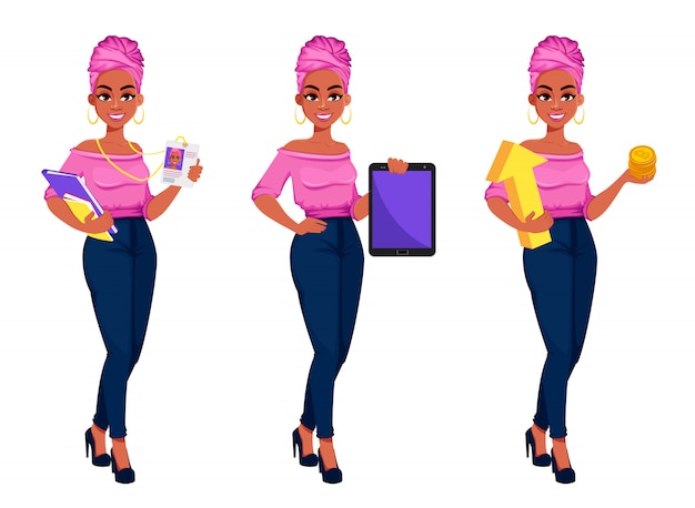 Vector mujer de negocios afroamericana hermosa joven