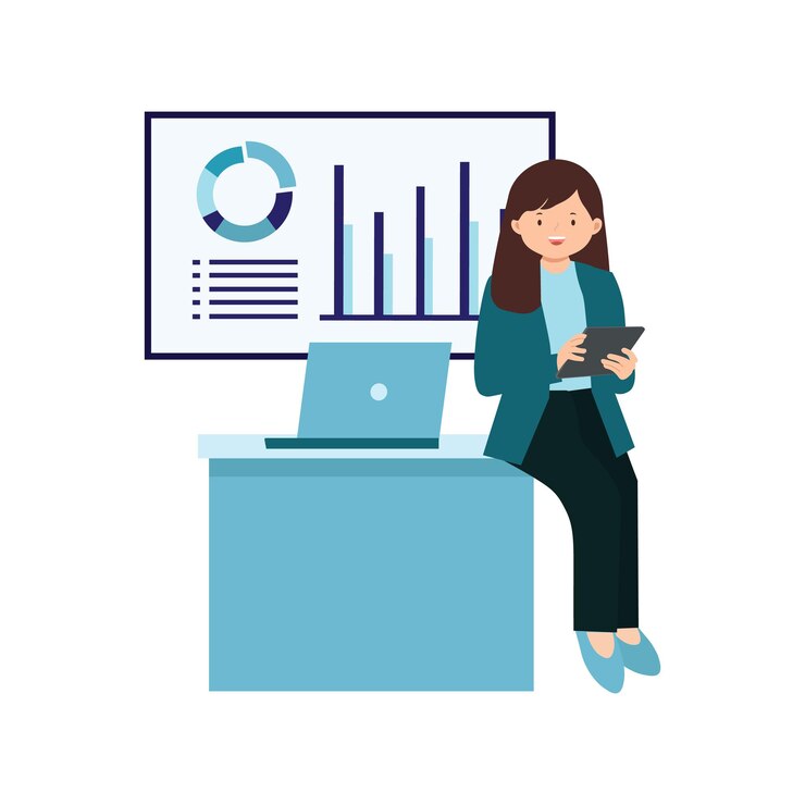 Vector mujer de negocios analizando datos