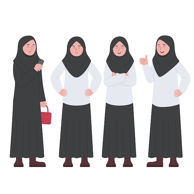 Mujer de negocios árabe hijab establece dibujos animados de carácter