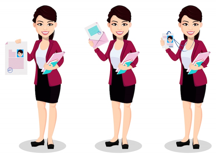 Vector mujer de negocios asiática en ropa de oficina