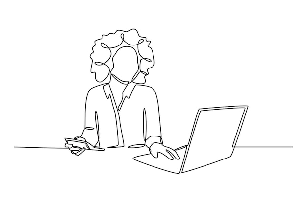 Mujer de negocios con calculadora y portátil Mujer africana en concepto de negocios dibujo en línea