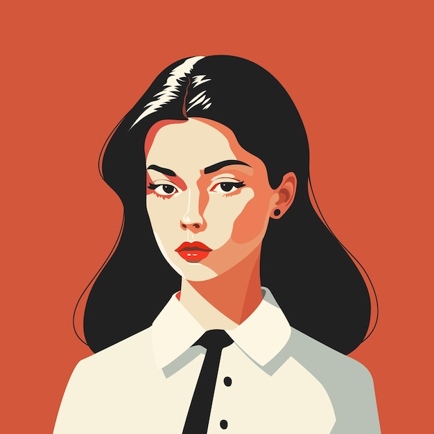 Vector una mujer de negocios con camisa blanca y corbata avatar de una chica morena lápiz labial rojo cabello exuberante