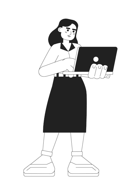 Mujer de negocios con carácter de vector plano monocromático portátil