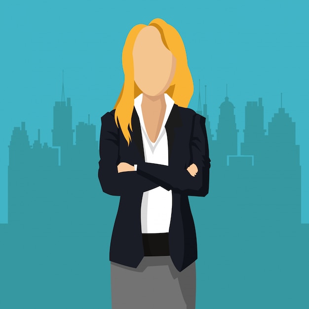 Vector mujer de negocios con la ciudad en la imagen de fondo