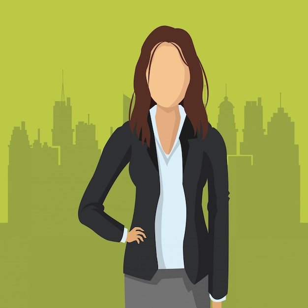 Vector mujer de negocios con la ciudad en la imagen de fondo