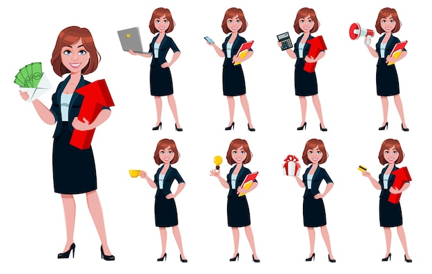 Mujer de negocios conjunto de nueve poses