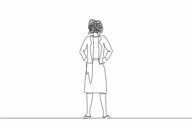 Mujer de negocios con dibujos de línea continua con garabates redondos en lugar de cabeza Trabajadora de oficina
