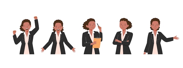 Vector una mujer de negocios en diferentes poses ilustración vectorial