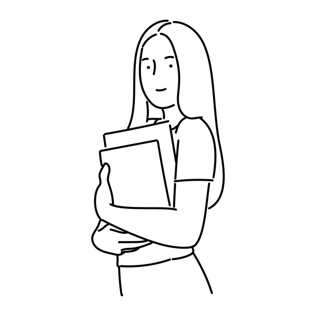 Vector mujer de negocios con documentos en manos línea de arte icono diseño de ilustración vectorial