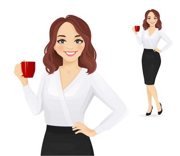 Vector mujer de negocios elegante con taza de café