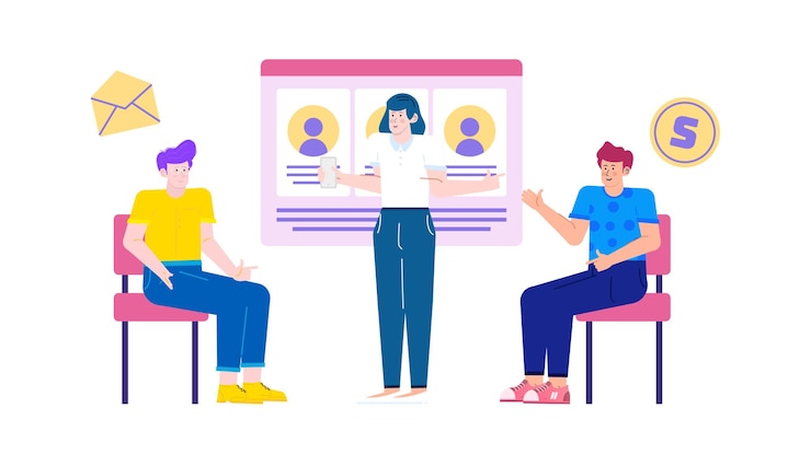 Vector una mujer de negocios es la interacción con los clientes por teléfono