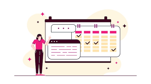 Una mujer de negocios está administrando los horarios de eventos y las listas de asistentes