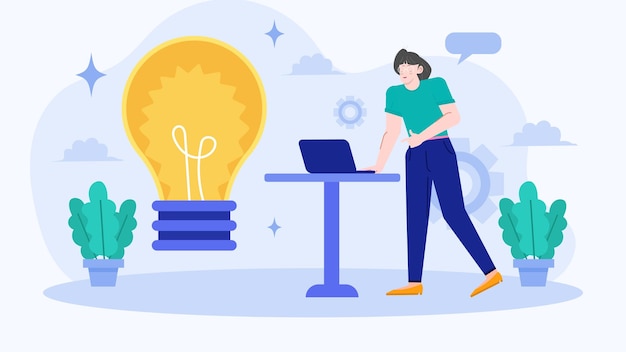 Una mujer de negocios está haciendo una lluvia de ideas y hablando de ideas y estrategias comerciales