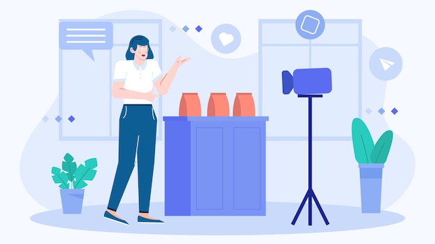 Una mujer de negocios está haciendo sesiones de fotografía y videografía de productos