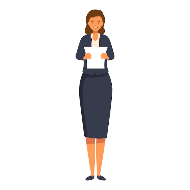 La mujer de negocios está mostrando una hoja de papel en blanco