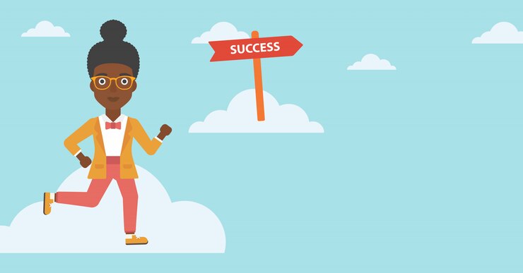 Vector mujer de negocios hacia el éxito.