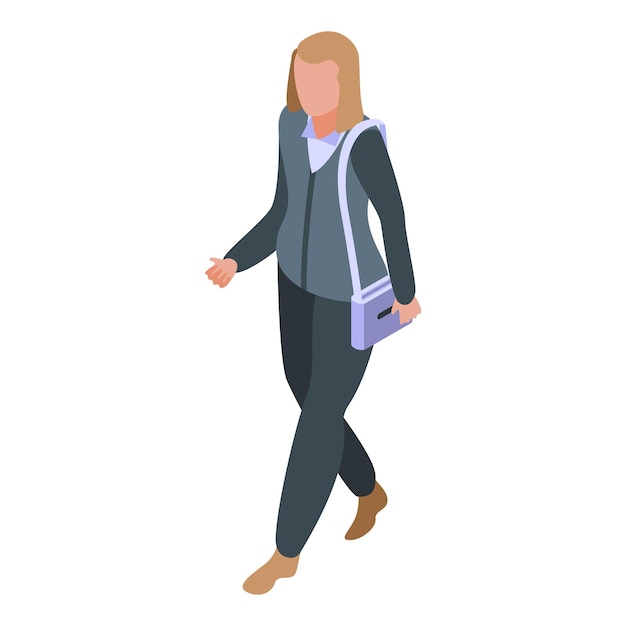 Mujer de negocios exitosa con icono de bolsa Isométrica de mujer de negocios exitosa con icono de vector de bolsa para diseño web aislado sobre fondo blanco