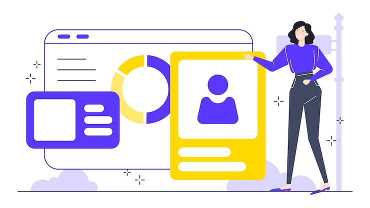 Vector una mujer de negocios explicando el aumento de los negocios