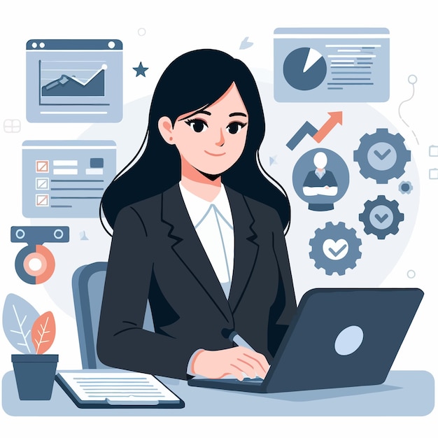 Vector una mujer de negocios gerente de ti en diseño plano