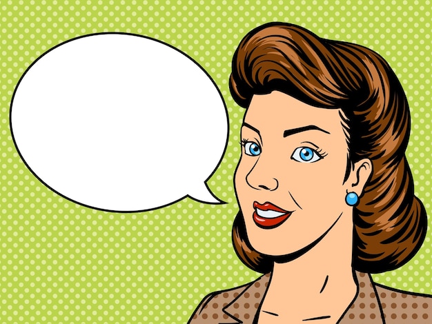 La mujer de negocios habla del vector pop art retro