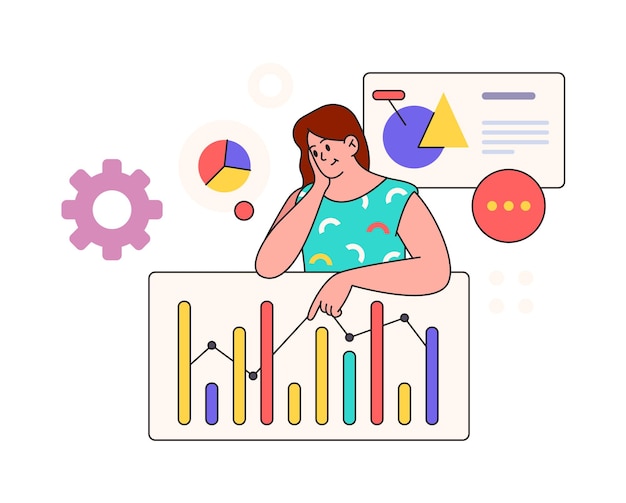 Mujer de negocios haciendo investigación de análisis de datos