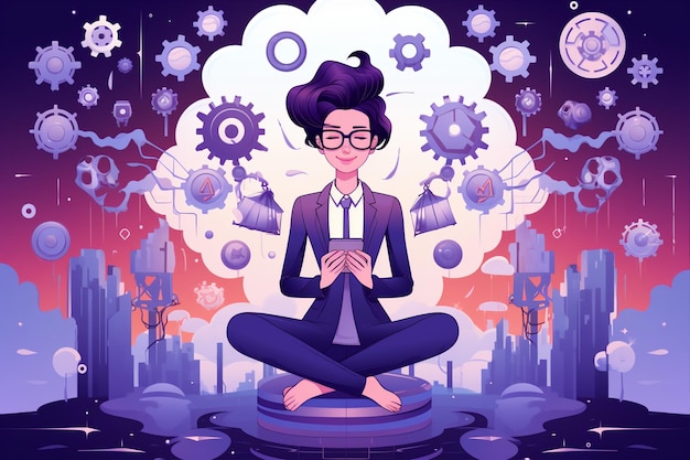 Mujer de negocios haciendo meditación