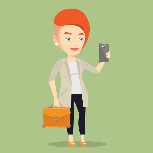 Mujer de negocios haciendo selfie ilustración vectorial.