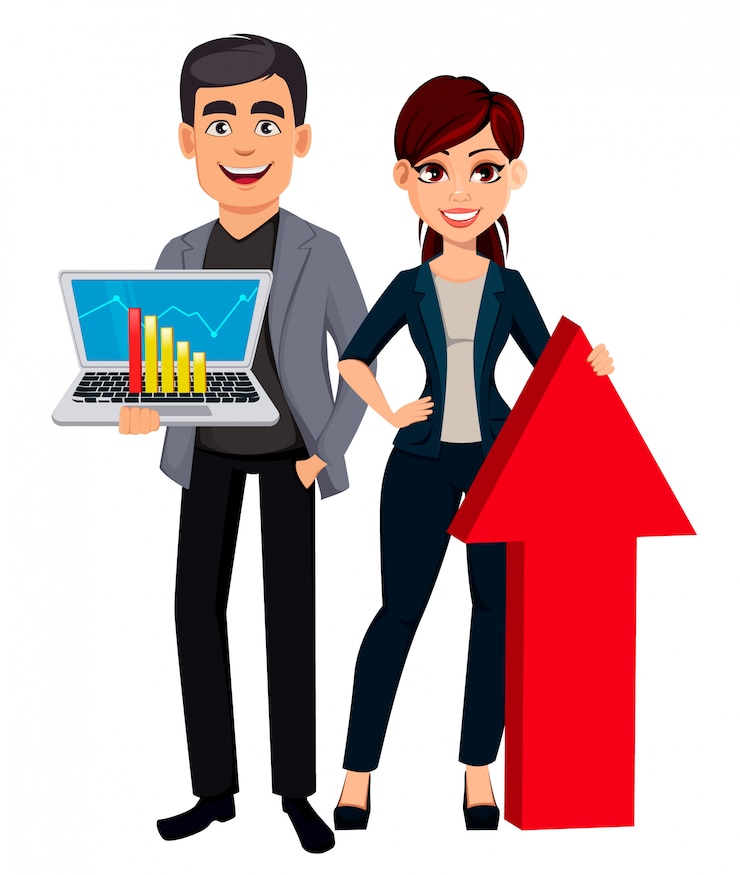 Vector mujer de negocios hermosa y hombre de negocios guapo