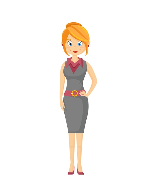 Mujer de negocios con un hermoso vestido de negocios estricto y un hermoso peinado