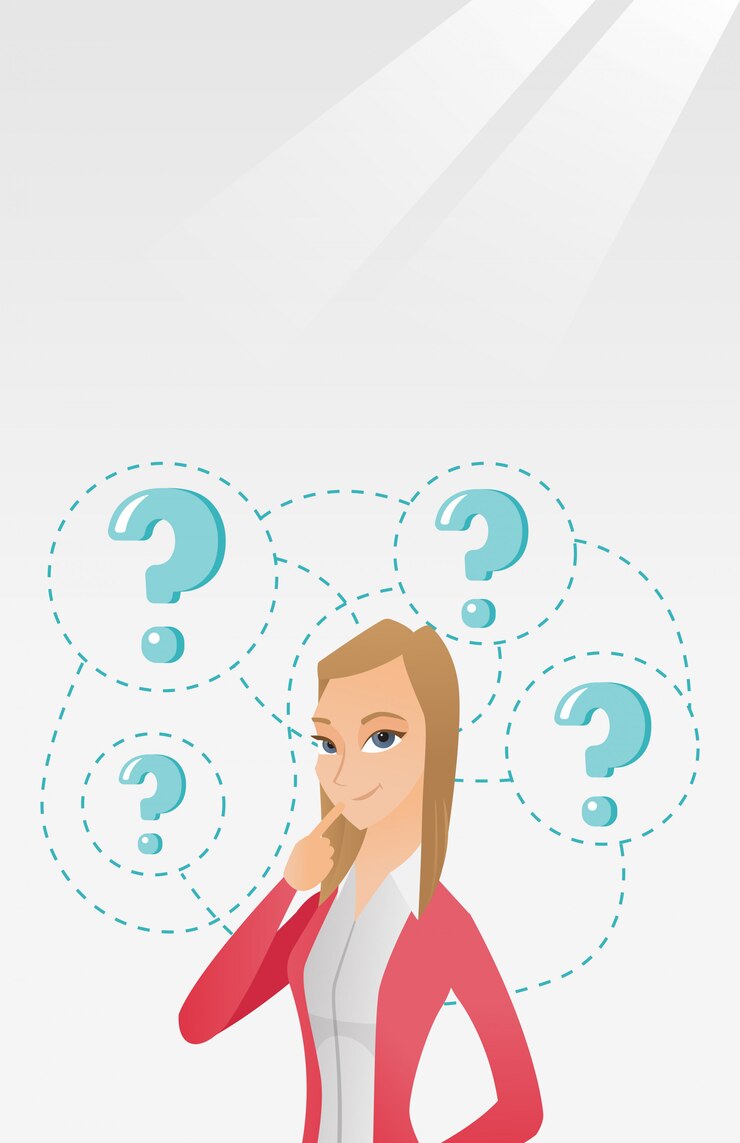 Vector mujer de negocios joven pensando ilustración vectorial.