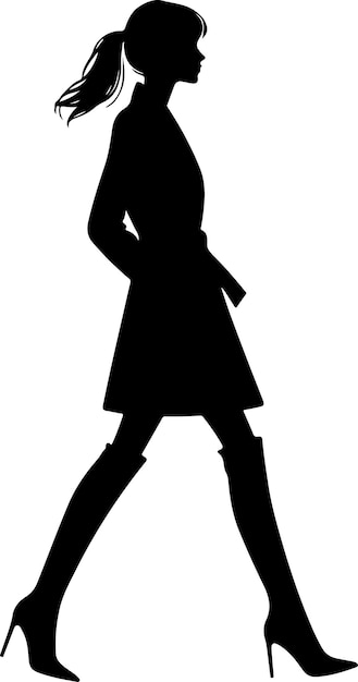 mujer de negocios mínima caminando hacia adelante en ropa de invierno pose silueta vectorial 11