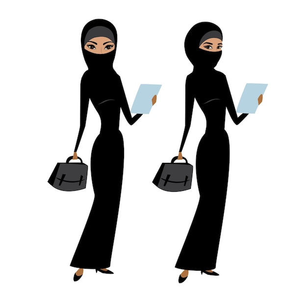 Mujer de negocios musulmana bastante joven aislada sobre fondo blanco ilustración vectorial de stock