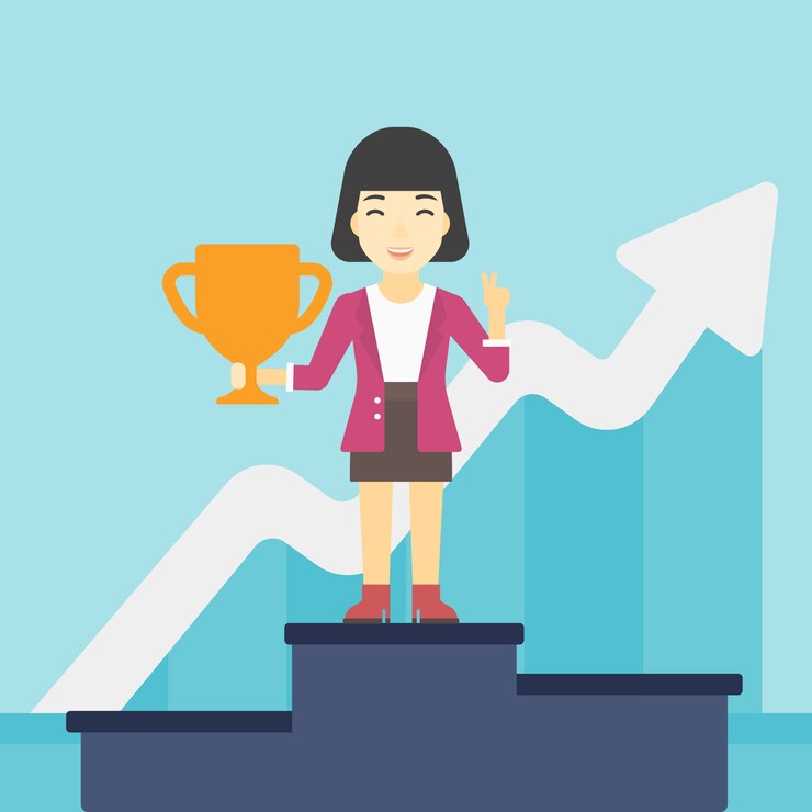 Vector mujer de negocios orgullosa de su premio empresarial.
