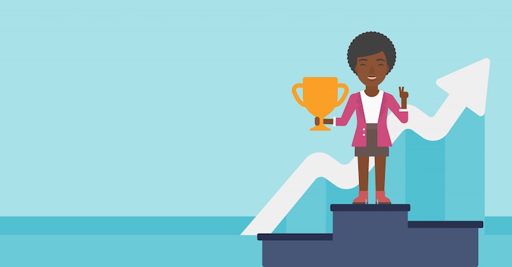 Vector mujer de negocios orgullosa de su premio empresarial.
