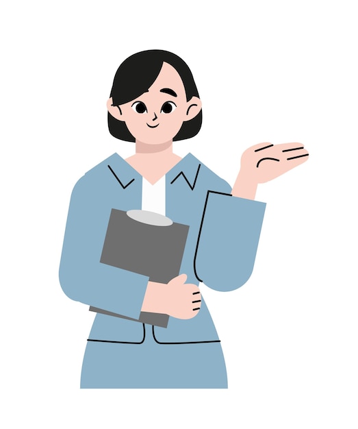 Una mujer de negocios, persona que orienta a los clientes. Ilustraciones de diseño vectorial de estilo dibujado plano.