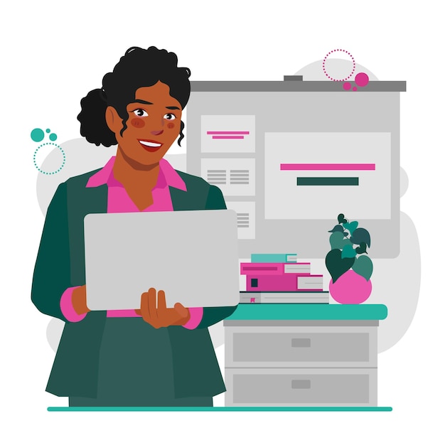 mujer de negocios presentando una presentación de diapositivas ilustración