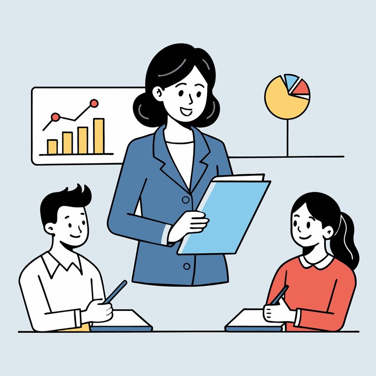 una mujer de negocios que asiste a una sesión de formación tomando notas y participando en discusiones