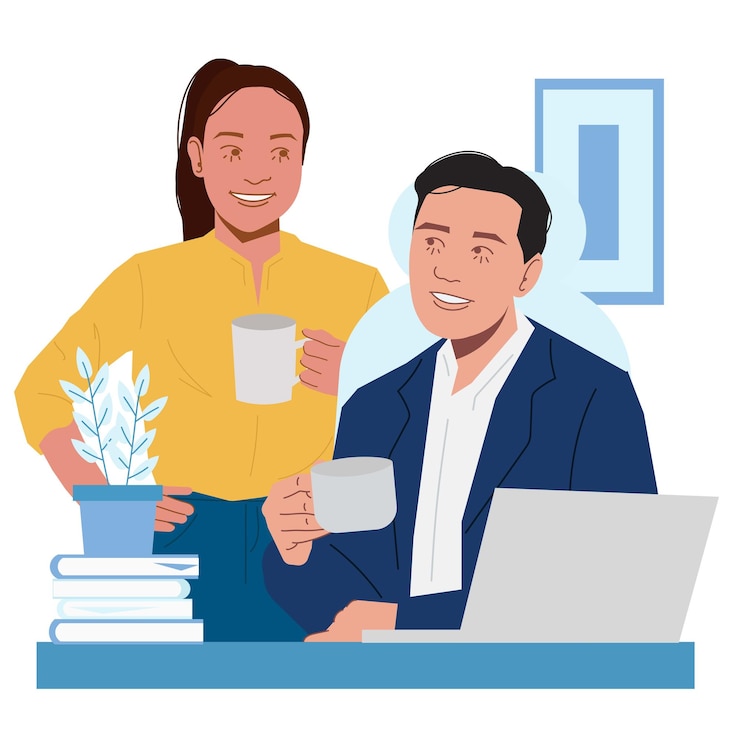 Vector la mujer de negocios se relaja después del trabajo bebiendo té en una ilustración plana