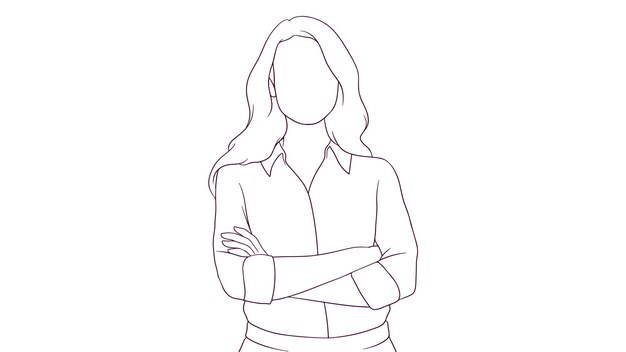 mujer de negocios segura de pie con los brazos cruzados ilustración vectorial de estilo dibujado a mano