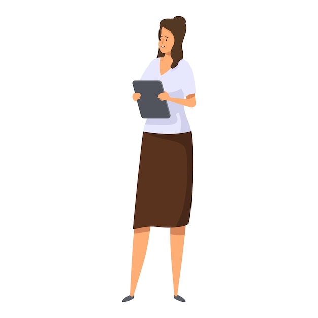 Mujer de negocios sonriente sosteniendo una tableta digital personaje de mujer de negocios exitosa usando un dispositivo electrónico