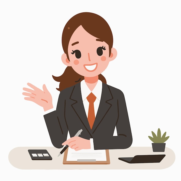 Una mujer de negocios sonriente en su escritorio