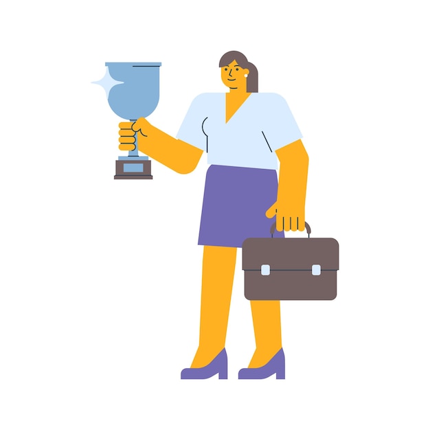 Mujer de negocios con una taza de plata y una maleta