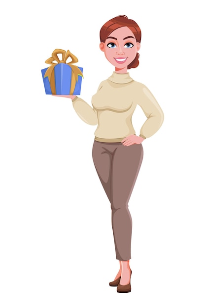 mujer de negocios, tenencia, caja de regalo, aislado, blanco