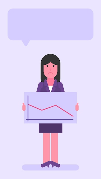 Vector mujer de negocios, tenencia, señal, con, negativo, negocio, gráfico