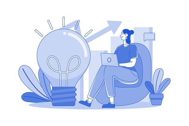 Vector mujer de negocios trabajando en la generación de ideas